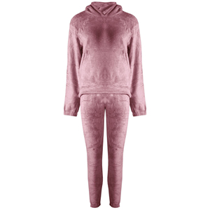 Ensemble de survêtement en velours personnalisé pour femme, grande taille, avec sweat à capuche zippé et pantalon de jogging, motif uni, 2 pièces, hauts courts, imperméable – Vente chaude - Product Image 1