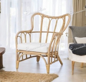 Rattan Garden <b>Chair</b> With Foam Cushion <b>Rustic</b> Outdoor Furniture Tapered Leg Comfortable Seating For Balcony Patio - Product Image 4