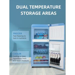 Mini Frigorifero Retro da 3,5 Piedi Cubi, Congelatore Compatto a 2 Porte con Termostato Meccanico Regolabile, Piccolo Refrigeratore per Bevande - Product Image 4