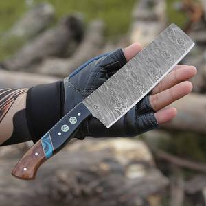 Couteau de boucher Nakiri en acier Damas avec manche en résine turquoise et bois, couteau de cuisine forgé à la main pour légumes et viande, entier - Product Image 2