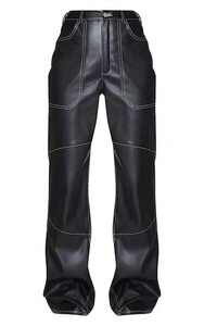 Fashion New <b>Vintage</b> Streetwear Loose Straight Ladies Trouser Solid Color Elastic Waist Wide Leg Pu Leather <b>Cargo</b> Pants Women - Product Image 4