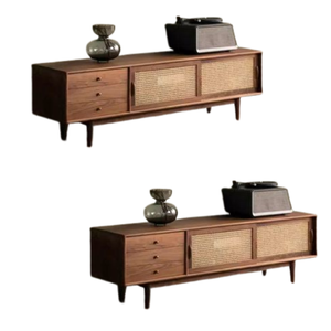 Meuble TV pour le salon au design moderne en bois de teck et rotin équipé de tiroirs de style classique - Product Image 3