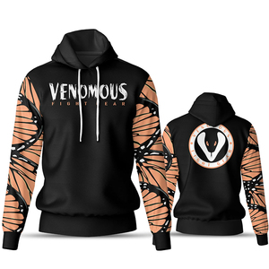 Sudadera con Capucha Venomous Fight Gear Butterfly, Unisex, Deportiva, con Estampado Negro y Naranja, Corte Regular, Forro Polar para Invierno, Personalizable - Product Image 2