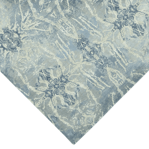 Alfombra de área de medallón transicional de lana y seda anudada a mano, azul helado y marfil, de pelo bajo, para dormitorio - Product Image 6