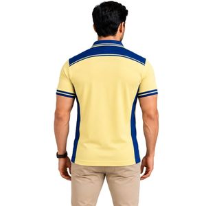 Polo Premium Amarillo y Azul Marino para Hombre con Franja de Contraste en el Hombro y Detalle Lateral Bordado con Logotipo Personalizado para Golf - Product Image 2