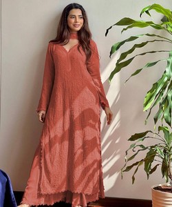 Rust Cotton Kurta For Women <b>Floor</b>-Length Loose Fit Traditional Ethnic Wear India Pakistan Casual All Seasons Style 62914 BE-170 - Product Image 1