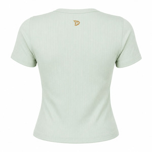 Camiseta Corta Y2K Verde Claro para Mujer, Bordado Floral, Cuello Redondo, Manga Corta, Corte Holgado, Ecológica, Informal, Primavera Verano - Product Image 3