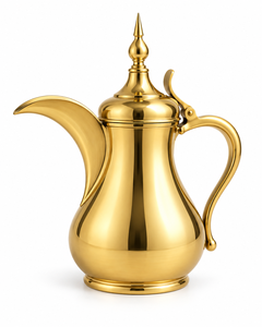 Dallah en métal de style moyen-oriental avec finition dorée et design orné pour la préparation du thé - Product Image 3