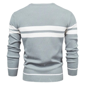Pull tricoté rayé vert olive pour hommes, col rond, manches longues, pull décontracté, coupe régulière, sweat-shirt d'automne pour garçons - Product Image 3
