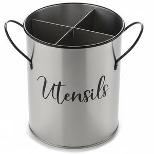 Simple Design Metal Cutlery <b>Holder</b> Silver Finished 3 Compartment Utensil Caddy With Wood Handle For Kitchen <b>Storage</b> On Sale - Product Image 4