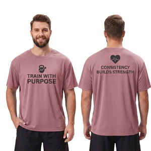 T-shirt de sport pour homme Dusty Mauve Typography, coton et polyester, finition douce, manches courtes, entraînement, fitness, coupe décontractée - Product Image 1