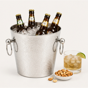 Seau à glace en acier inoxydable avec texture croco, seau à champagne et à vin en métal martelé avec poignées en anneau pour hôtel - Product Image 4