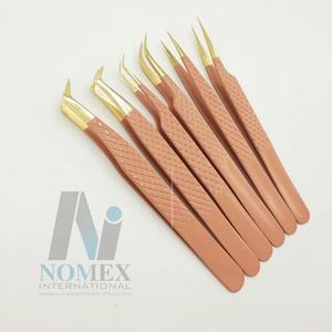 Pinzas para pestañas de acero inoxidable sólido con revestimiento de polvo marrón ligero, herramienta de belleza puntiaguda para pestañas con agarre de diamante para cuidado Personal - Product Image 5