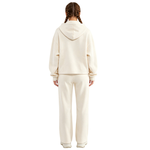 Ensemble de survêtement pour femme, couleur unie, à capuche, avec cordon de serrage, pantalon de survêtement long, coupe régulière, vêtements décontractés d'hiver, 100% coton respirant - Product Image 6