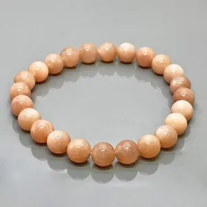 Natural Peach Moonstone 8mm Smooth Round AA Grade Gemstone Beads <b>Stretch</b> <b>Bracelet</b> Healing Jewelry Wholesale - Product Image 5