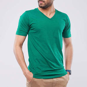 T-shirts pour hommes en coton 100% uni, col en V, pour impression, livraison rapide, prix de gros - Product Image 2