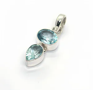 Colgante de Topacio Azul Océano Tranquilo, Hecho a Mano en Plata de Ley 925 de Primera Calidad, Amor Eterno, Minimalista, Unisex, para Uso Diario - Product Image 1