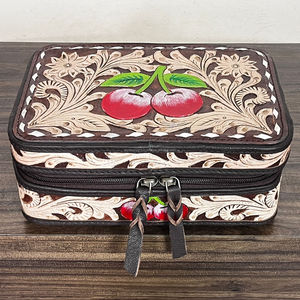 Trending Hand <b>Tooled</b> Genuine Cow <b>Leather</b> Jewelry Organizer Stylish Floral Carved Cherry Design Jewelry Storage Cases for Women's - Product Image 4