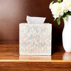 Luxe Pearlscape Mother of Pearl Inlay Tissue Box Custom Pattern Iridescent Shell Mosaic Holder for Modern Interiors - Product Image 3