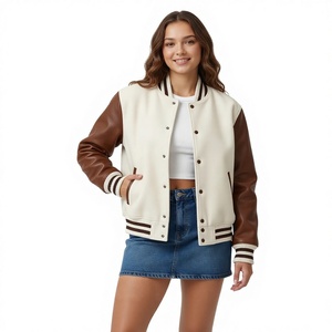 <b>Purple</b> <b>Varsity</b> <b>Jacket</b> Women Men – Cream Leather Sleeves Ribbed Collar | Retro College Letterman Bomber <b>Jacket</b> Snap Button - Product Image 1