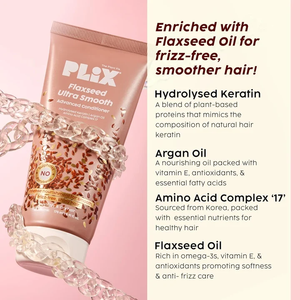 Kit de soin capillaire lissant à la kératine végétale et à l'huile de lin nourrissante : shampoing, après-shampoing et masque capillaire pour le contrôle des frisottis - Product Image 3