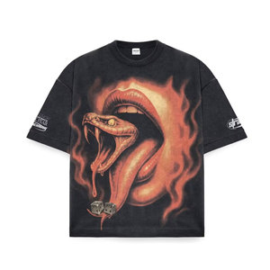 Oversized Black T-Shirt With <b>Skull</b> And Snake Print Street Style Short Sleeve O-Neck Men's Jersey Cotton <b>Top</b> - Product Image 3