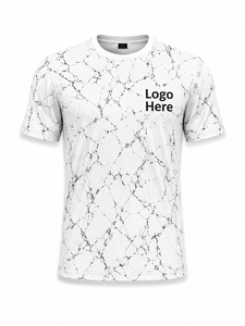 Men's White Geometric Pattern Short Sleeve T-<b>Shirt</b> O-Neck Regular Fit Casual Breathable Digital Print Knitted <b>Polyester</b> - Product Image 1