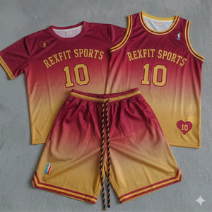 REXFIT SPORTS Ensemble de maillot et short de basketball personnalisé pour adulte, léger, à séchage rapide, en polyester, OEM - Product Image 3