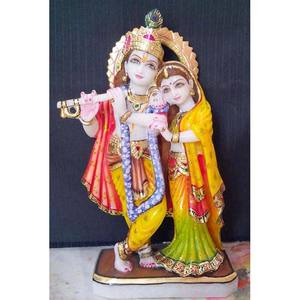 Sculpture de Radha Krishna en marbre blanc, design simple, position debout, à utiliser pour la décoration de la maison et du temple, statue - Product Image 3