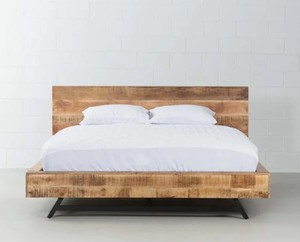 Solid Wood Rustic King <b>Bed</b> <b>Frame</b> Minimalist Design Teak Wood Natural Finish Metal Legs Handmade Bedstead - Product Image 2