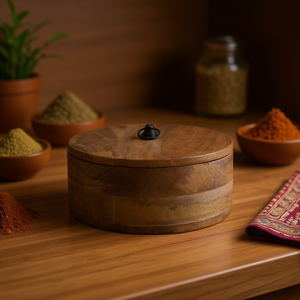 Handmade Wooden Roti <b>Box</b> with Masala Spice Container Traditional Indian Kitchen Storage Chapati Serveware - Product Image 3