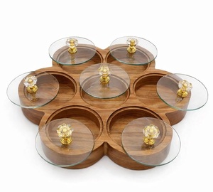 Wooden Handcrafted Spice <b>Box</b> <b>Masala</b> Dabba Acrylic Lid with 7 Round Compartments & Spoon Acacia Wood Spice <b>Box</b> Set - Product Image 5