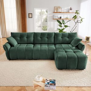 Set Divano a Tre Posti in Legno Massello con Pouf e Cuscini in Ciniglia Testurizzata ad Alta Resilienza per Soggiorno - Product Image 3