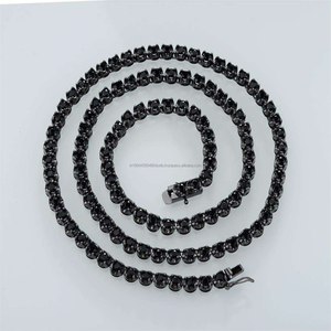 Collier chaîne tennis en pierre noire, design à maillons de perles rondes, bijoux hip-hop, accessoire de mode pour hommes et femmes, vente en gros - Product Image 1