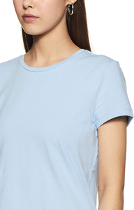 Camiseta de Manga Corta para Mujer, Cuello Redondo, Color Azul Claro, 98% Algodón, Color Sólido, Corte Holgado Informal, Primavera Verano, Jersey con Bordado - Product Image 2