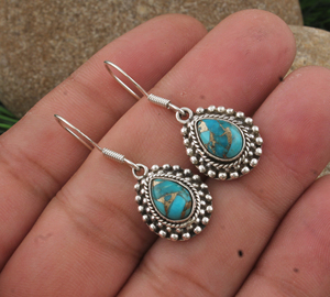 Pendientes de Plata de Ley 925 con Turquesa Azul Natural en Forma de Gota, Hechos a Mano, con Textura de Piedra Preciosa, Joyería Bohemia para Mujer, para Fiestas - Product Image 5