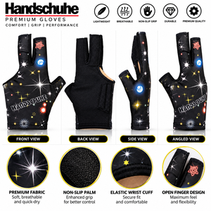 Gant de billard sans doigts à imprimé étoiles, prix d'usine en gros, ambidextre, unisexe, fermeture auto-agrippante, extensible, toutes saisons - Product Image 4