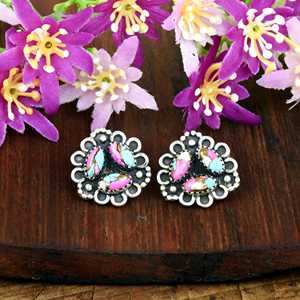 Pendientes de Plata de Ley 925 con Turquesa Natural y Detalles de Algodón de Azúcar, Joyería Artesanal Estilo Vaquera para Mujer - Product Image 5