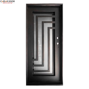 Portes en verre à double battant en fer forgé de style artisanal moderne, cadre en acier, durables, imperméables, entrée de villa extérieure, taille et couleur personnalisables - Product Image 1