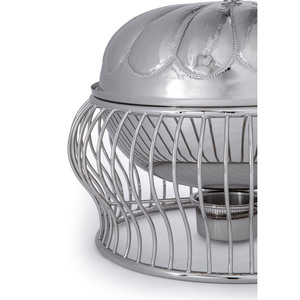 Elegant Silver Chafing Dish Featuring A Pumpkin Shaped Lid Cage <b>Stand</b> And Serving Spoon Ideal For Fine Dining Wedding Events - Product Image 3