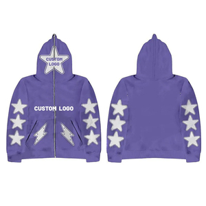 Custom purple Winter Tracksuit Set <b>Zip</b> Hoodie Sweatpants Printed Stars Design Unisex 2 Piece Breathable Lightweight Casual - Product Image 2