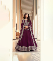 Hint Modası Sade Doğal Kadınlar İçin Uzun Ağır Fileli Anarkali İşlemeli Kurti Elbise Dupatta Düğün Parti Kıyafeti