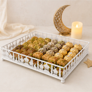 Bandeja de Servicio de Metal Blanca al por Mayor para Ramadán con Diseño de Mezquita Recortada, Plato de Postres de Hierro Forjado para Eid Mubarak, para Mesa de Fiesta Musulmana - Product Image 6