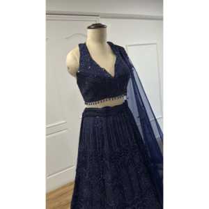 Robes de soirée de créateur Net Lehenga Choli avec séquence et Dori pour les fêtes - Product Image 2