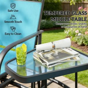 Set da Giardino con 2 Sedie a Dondolo Blu e Tavolino per Terrazza - Product Image 2