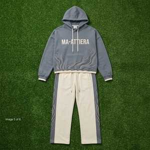 Conjunto de chándal oversize para mujer: Sudadera con capucha de forro polar y pantalones jogger, estilo casual urbano con estampado de letras y ajuste holgado. - Product Image 5