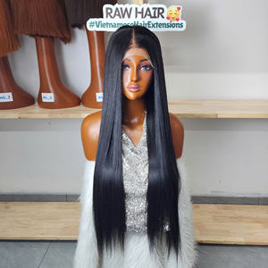 Perruques 100% Cheveux Humains Vierges Bruts Vietnamiens Double Drawn 5x5 HD Transparent Lace Front Closure Longue Perruque Sans Colle Lisse Baguette - Product Image 1