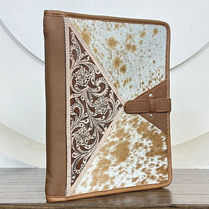 Carpeta Portafolio de Cuero Genuino Hecha a Mano con Cierre de Cremallera, Anillas, Bloc de Notas y Organizador de Negocios - Product Image 4