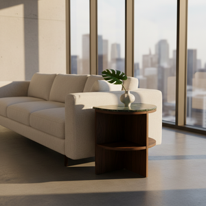 Mesa Auxiliar Moderna para Dormitorio y Sala de Estar, Fabricada en Vietnam, Madera de Caucho Ecológica, Chapa de MDF, Tapa de Mármol, 1 Año de Garantía - Product Image 6