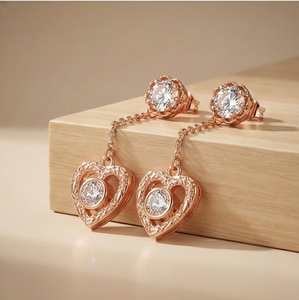 Boucles d'oreilles pendantes en argent sterling 925 plaqué or rose, motif cœur filigrané, bijoux faits à la main pour femme, mariage, mariée - Product Image 6